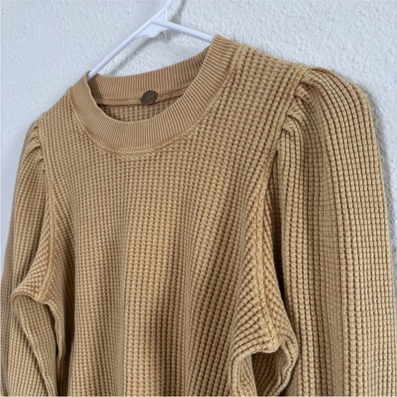 Free People FP One Womens Top XS Mustard Tasha Waffle Thermal Long Puff Sleeve - Picture 4 of 10